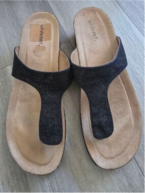 Women's whitemt. Black Glitter Thong Sandals Size 11W